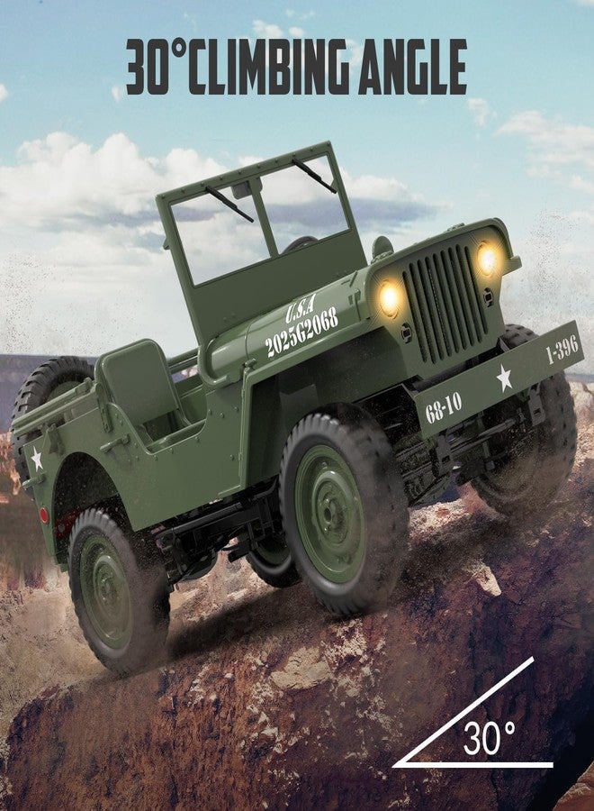 شاحنة جوي جاي للتحكم عن بعد للطرق الوعرة - شاحنة ويليز آرمي روك كراولر رباعية الدفع بمقياس 1/10 مع ونش وغطاء للسيارة، 40 دقيقة من وقت اللعب، سيارة تحكم عن بعد لجميع التضاريس، ألعاب مركبات عسكرية للأولاد - Image 3